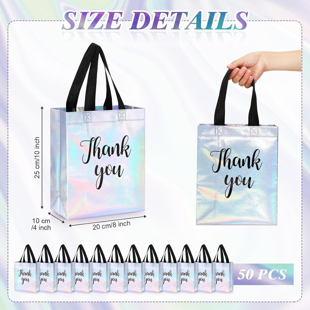 Fumete 50 Pcs Iridescent Glossy Thank You Gift Bag with Handles