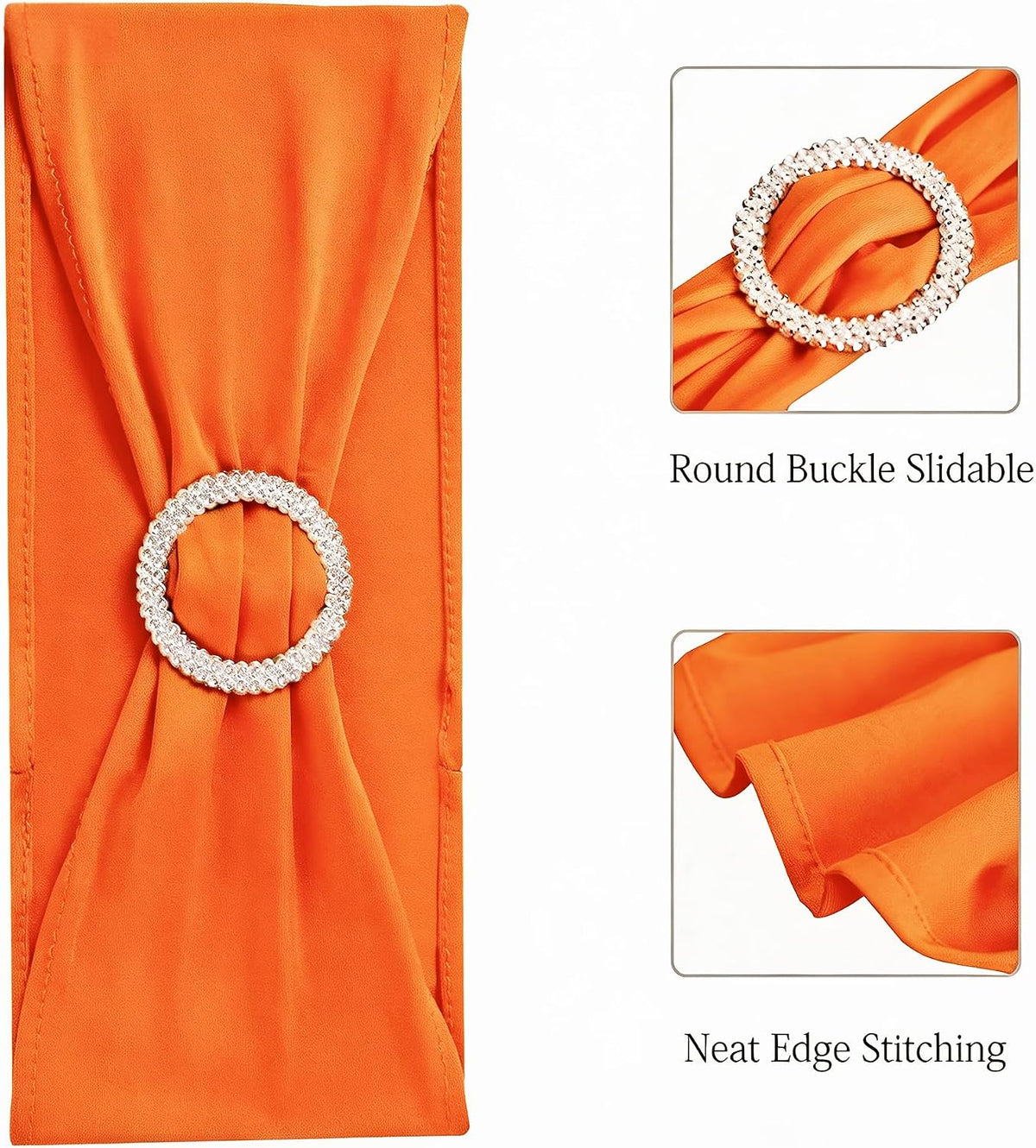 50 Pack Spandex Orange Chair Sashes for Wedding Stretch Chairs Bows Bands with Slider Buckles for Party Birthday Feast Banquet Restaurant Halloween Christmas Events Decorations