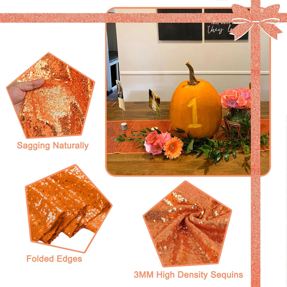 6 Pack Orange Sequin Table Runner 12 x 108 Inch
