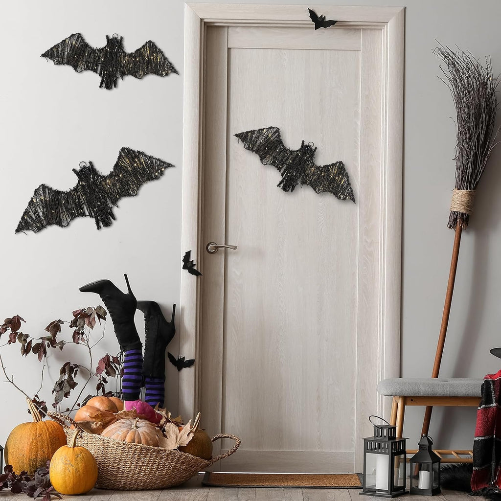 glooglitter 2 pcs halloween rattan bats 3d lit showing dimensions
