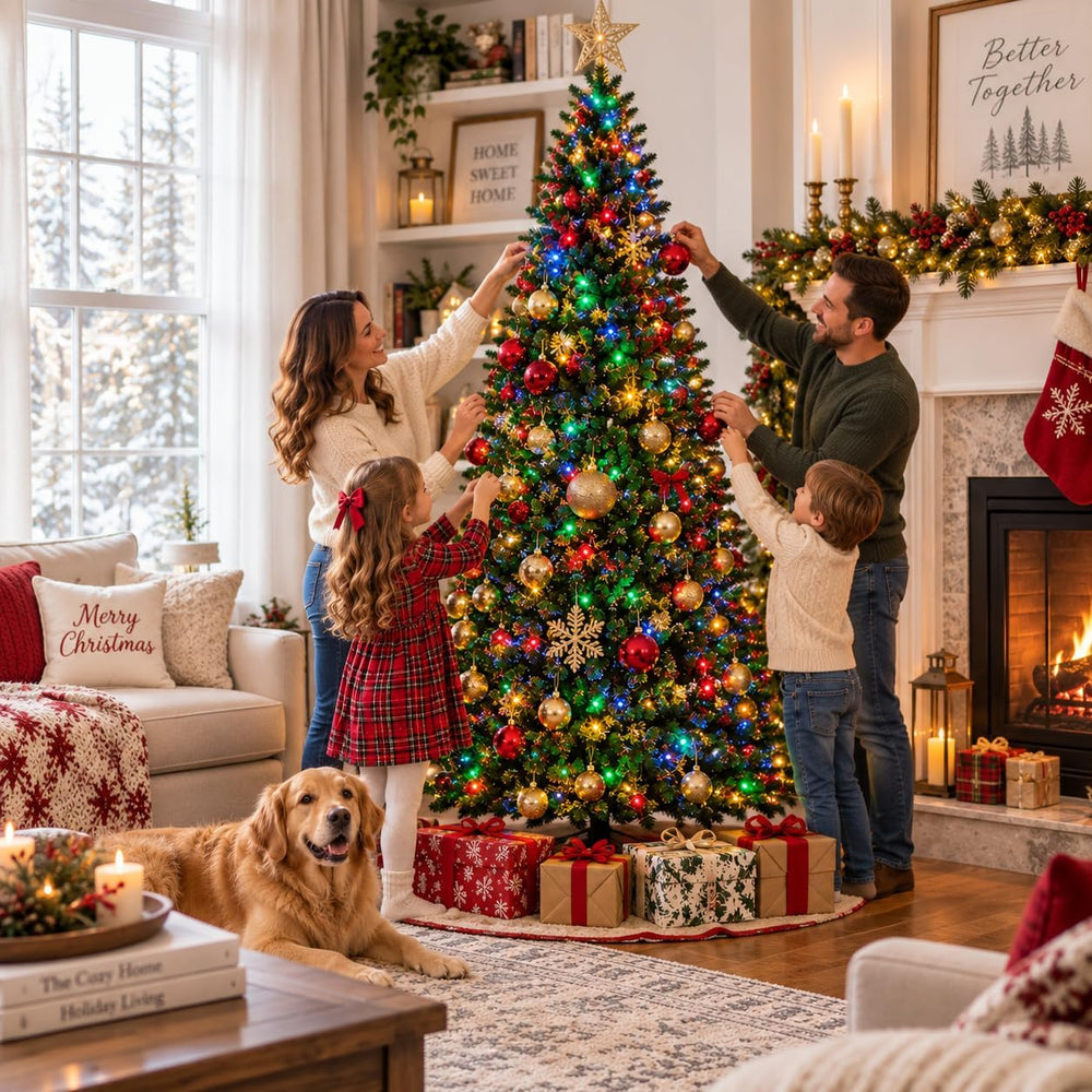 GarveeLife Hinged Artificial Prelit Christmas Tree 7.5ft, Dual-Color Lights