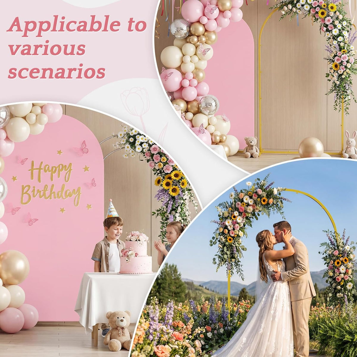 7.2FT Metal Arch Backdrop Stand and Cover Set, Pink