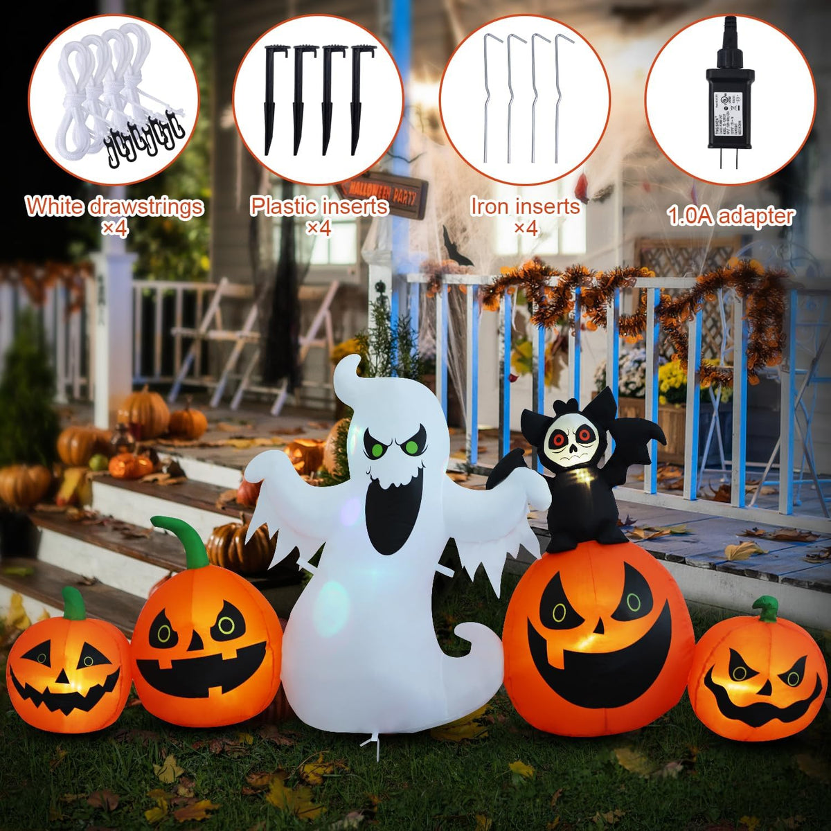 hzgdejtg 8ft bat pumpkin row stand halloween inflatable, side view