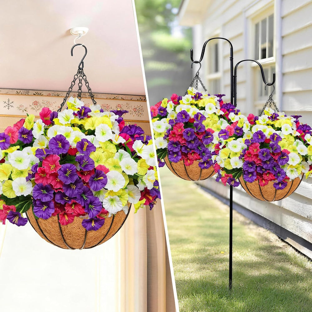 2 Set Artificial Hanging Flowers with Basket for Outdoor Decor