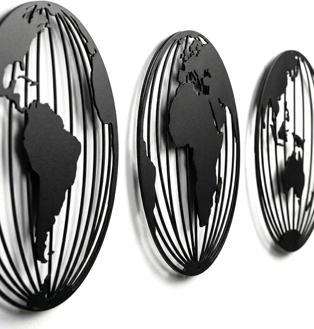 dekadron metal world map wall art, 3 metal, front angle view