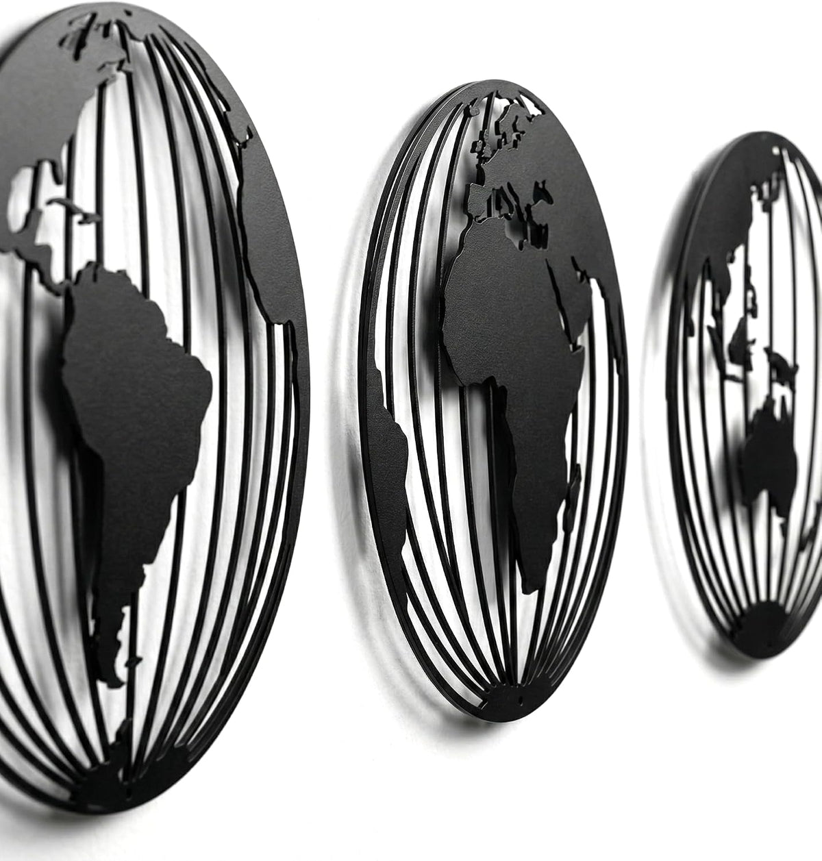 dekadron metal world map wall art, 3 metal, front angle view