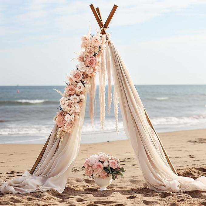 30" x 20Ft Wedding Arch Draping Fabric, 3 Panels Dark Champagne Sheer Curtain Drapes Extra Wide & Long Backdrop Curtains for Wedding Arch Ceremony Birthday Party Decorations