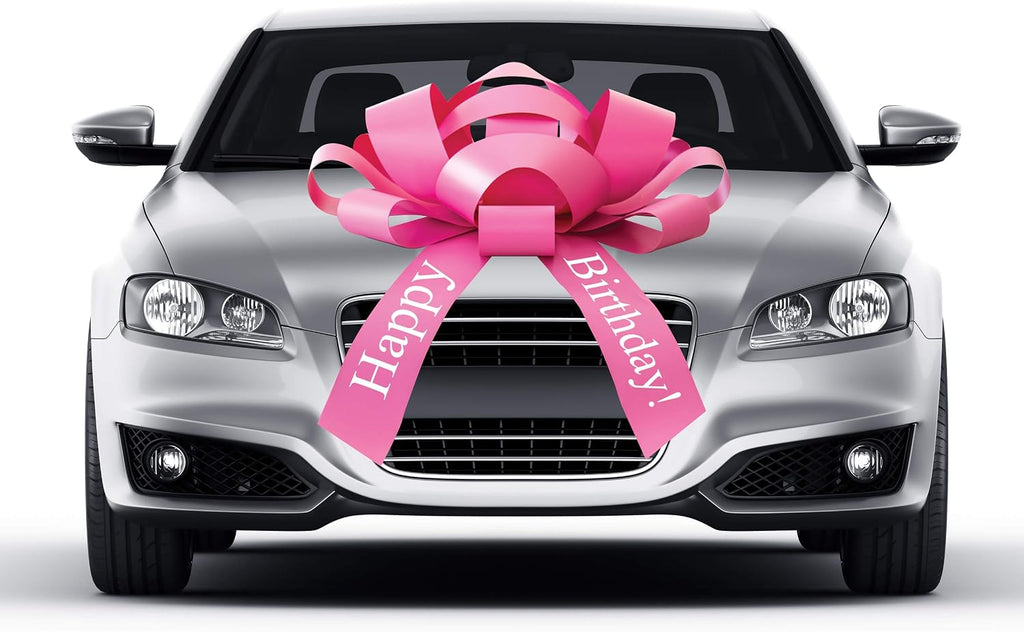 CarBowz Big Pink Car Bow, Happy Birthday Bow, Giant 30" Bow, Non Scratch Magnet, Weather Resistant Vinyl