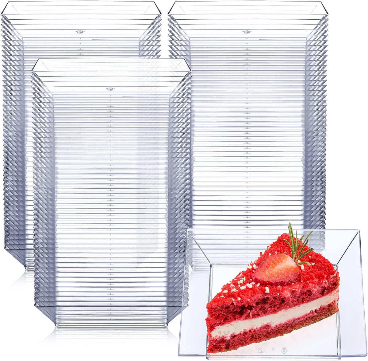 Nuogo 250 Pcs Square Dessert Plates 3.6" Plastic, Clear