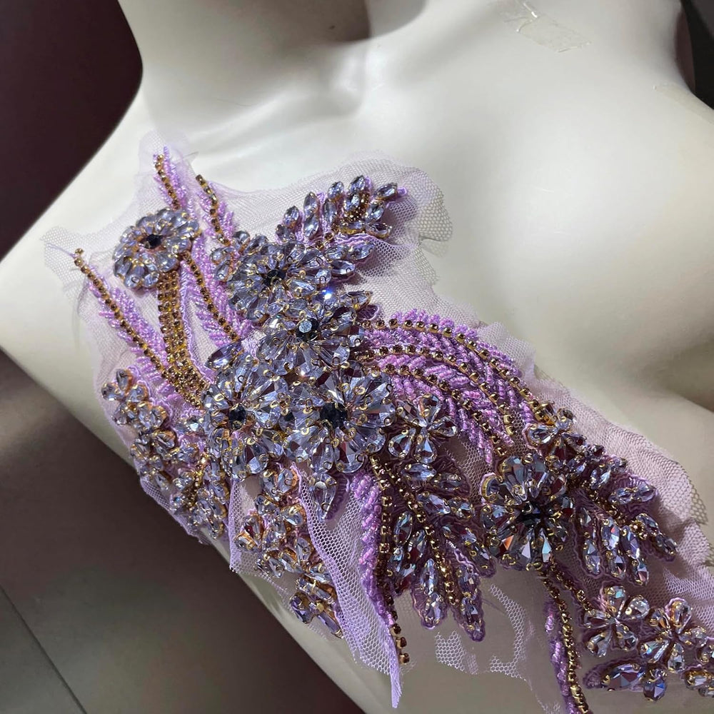 1 Pair Rhinestone Applique for Dress,Suits,Gown,Clothing(Purple)