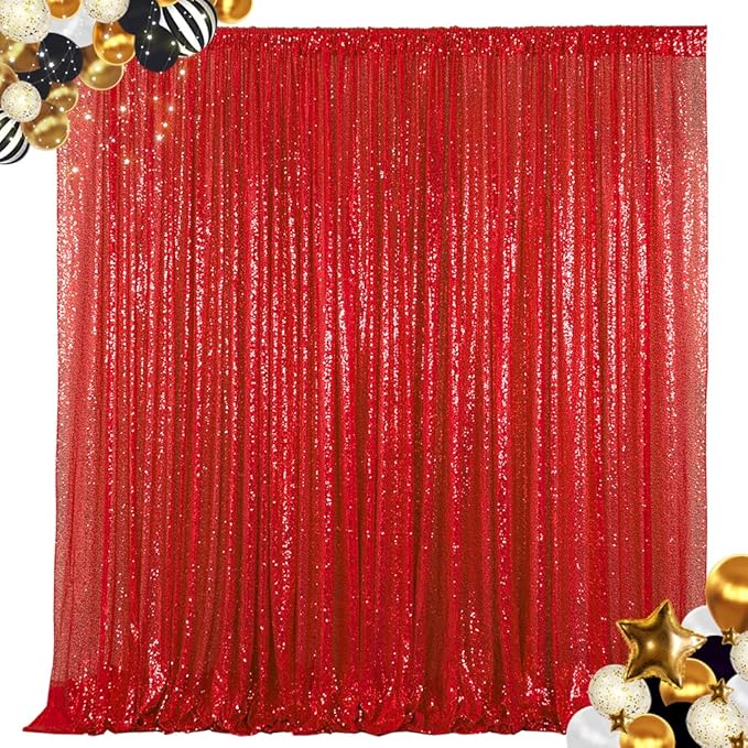 ShinyBeauty Sequin Backdrop Red 10X10FT for Photography, Wedding, Baby Birthday, Photo Booth - Glitter Shimmer Party Backdrop