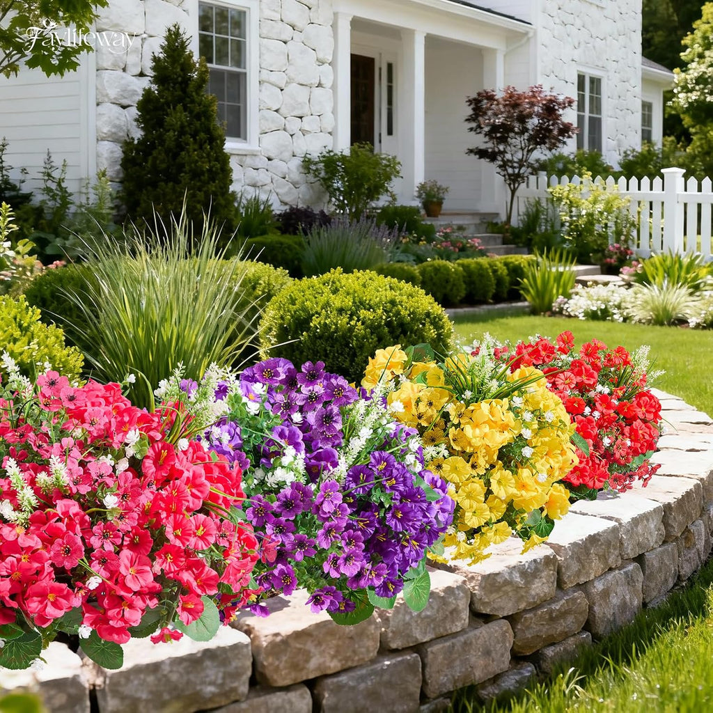 16 Bundles UV Resistant Silk Artificial Outdoor Flowers for Window Box
