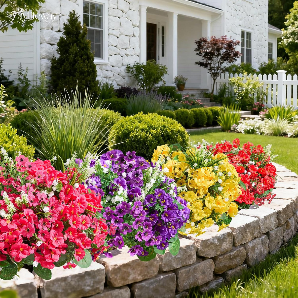 16 Bundles UV Resistant Silk Artificial Outdoor Flowers for Window Box