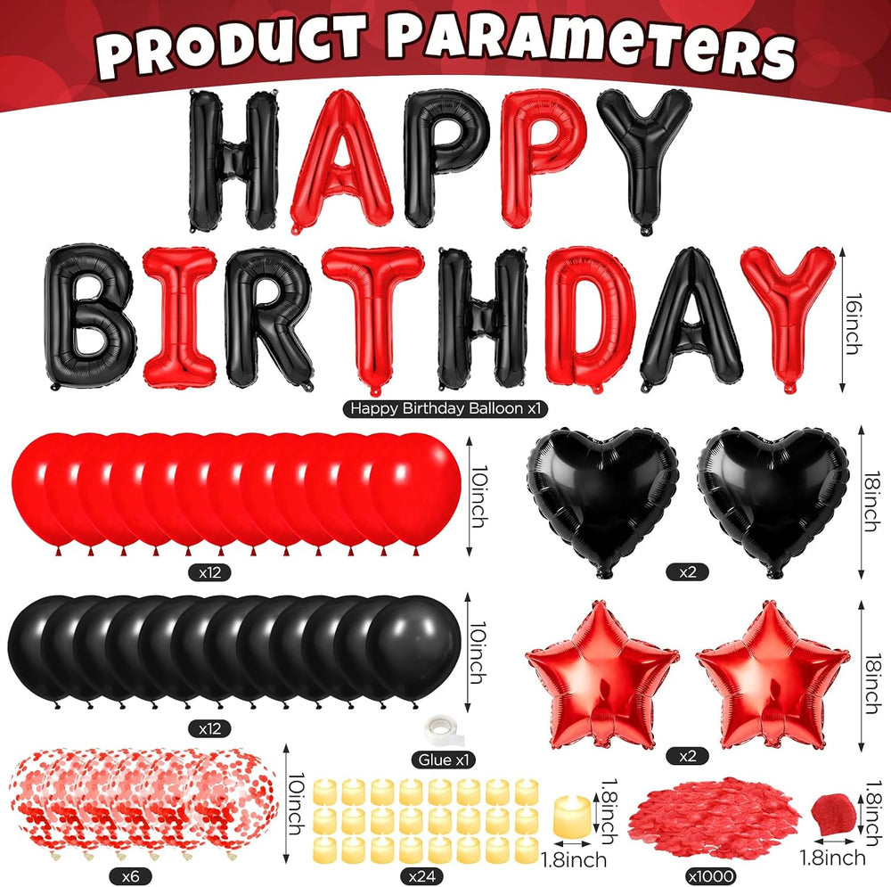 Red Black Happy Birthday Balloons Decorations Red and Black Birthday Balloon ...