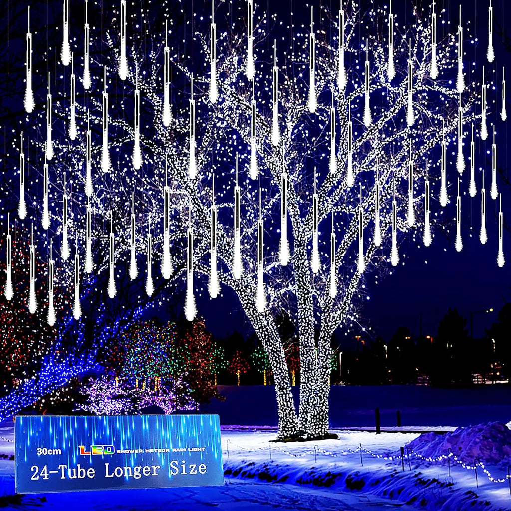 Christmas Lights Outdoor, 24 Tubes Meteor Shower Lights for Xmas Decoration