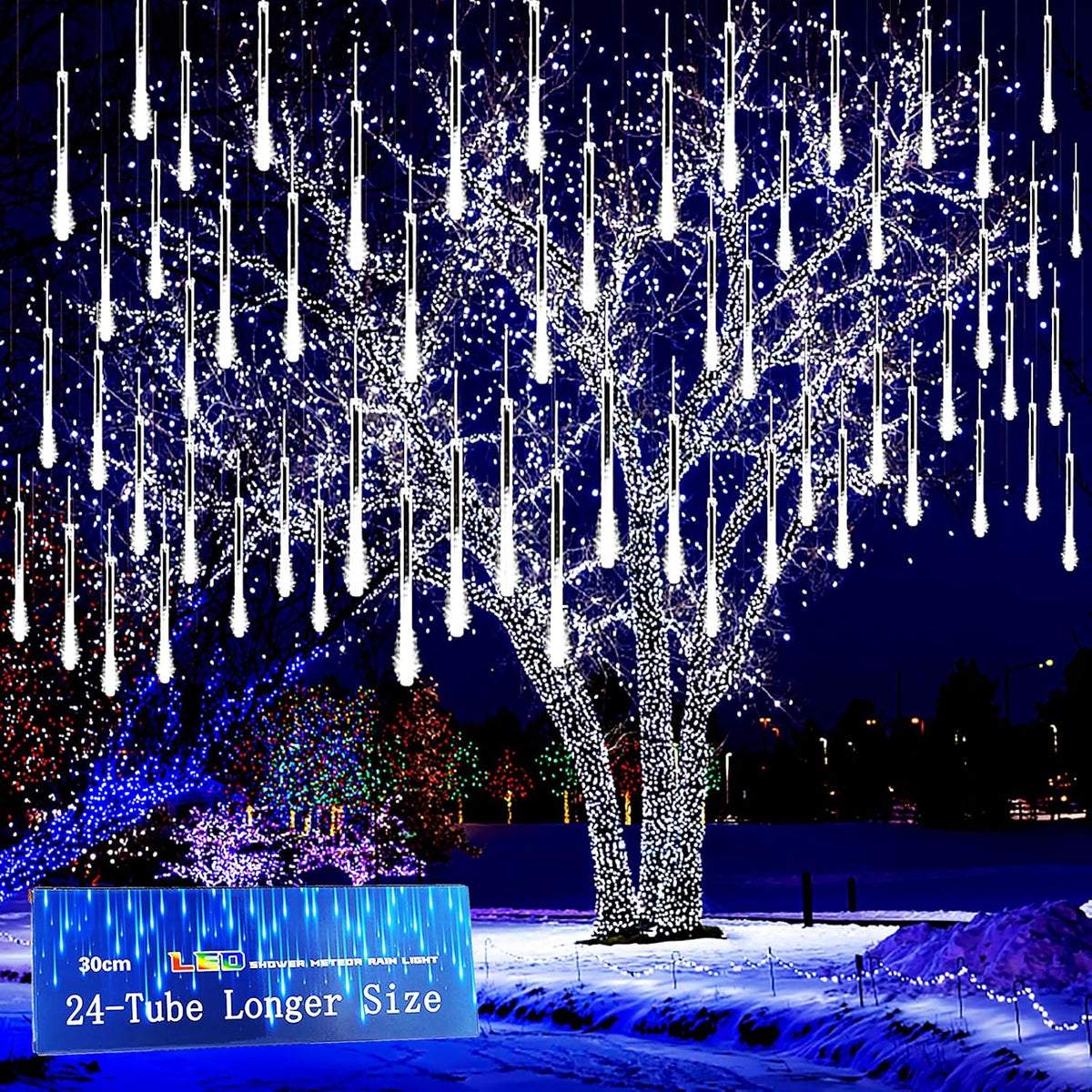 Christmas Lights Outdoor, 24 Tubes Meteor Shower Lights for Xmas Decoration