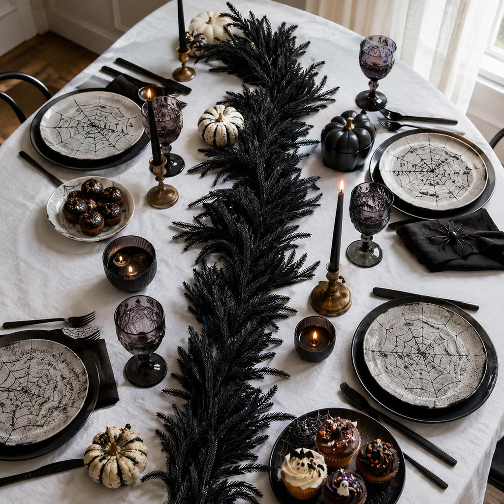 2 Pcs 6ft Black Halloween Norfolk Pine Garland,Vine Twig Mantle Decoration
