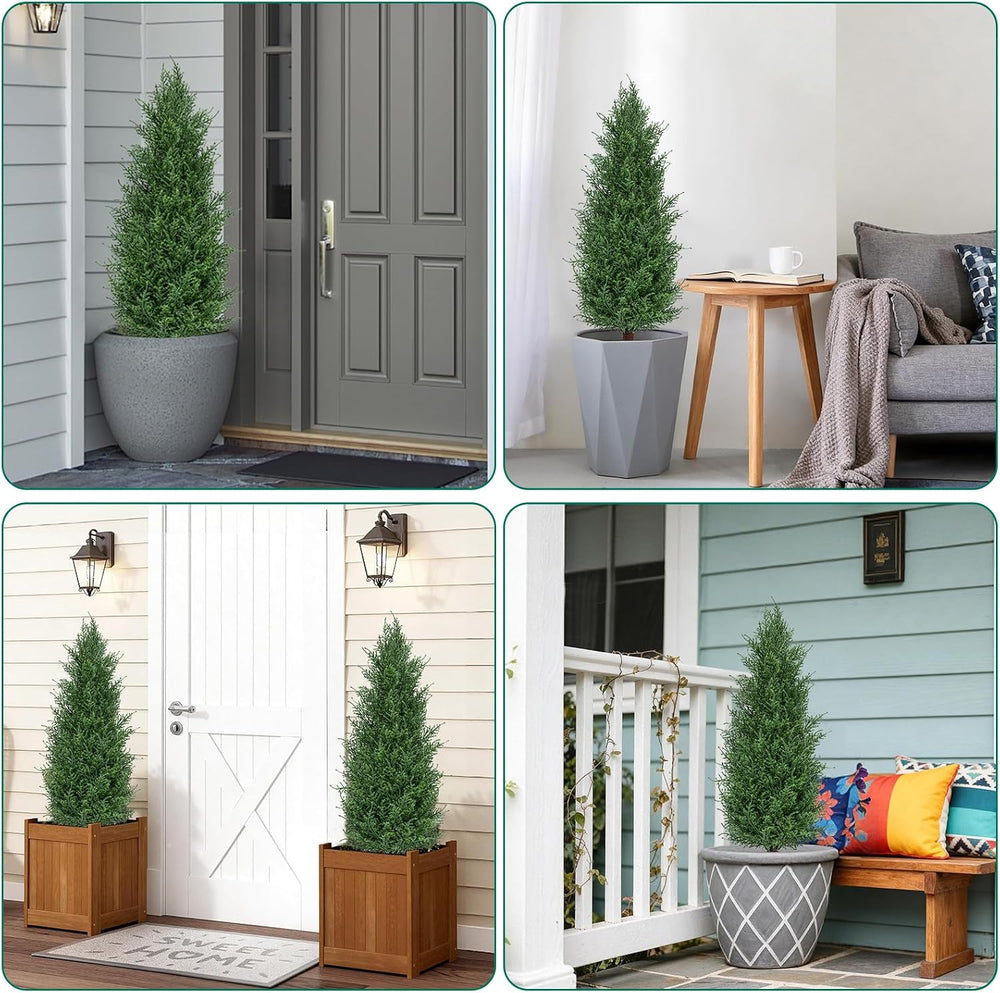 3FT Artificial Cedar Topiary Trees Realistic Fake Plants with Ground Spike