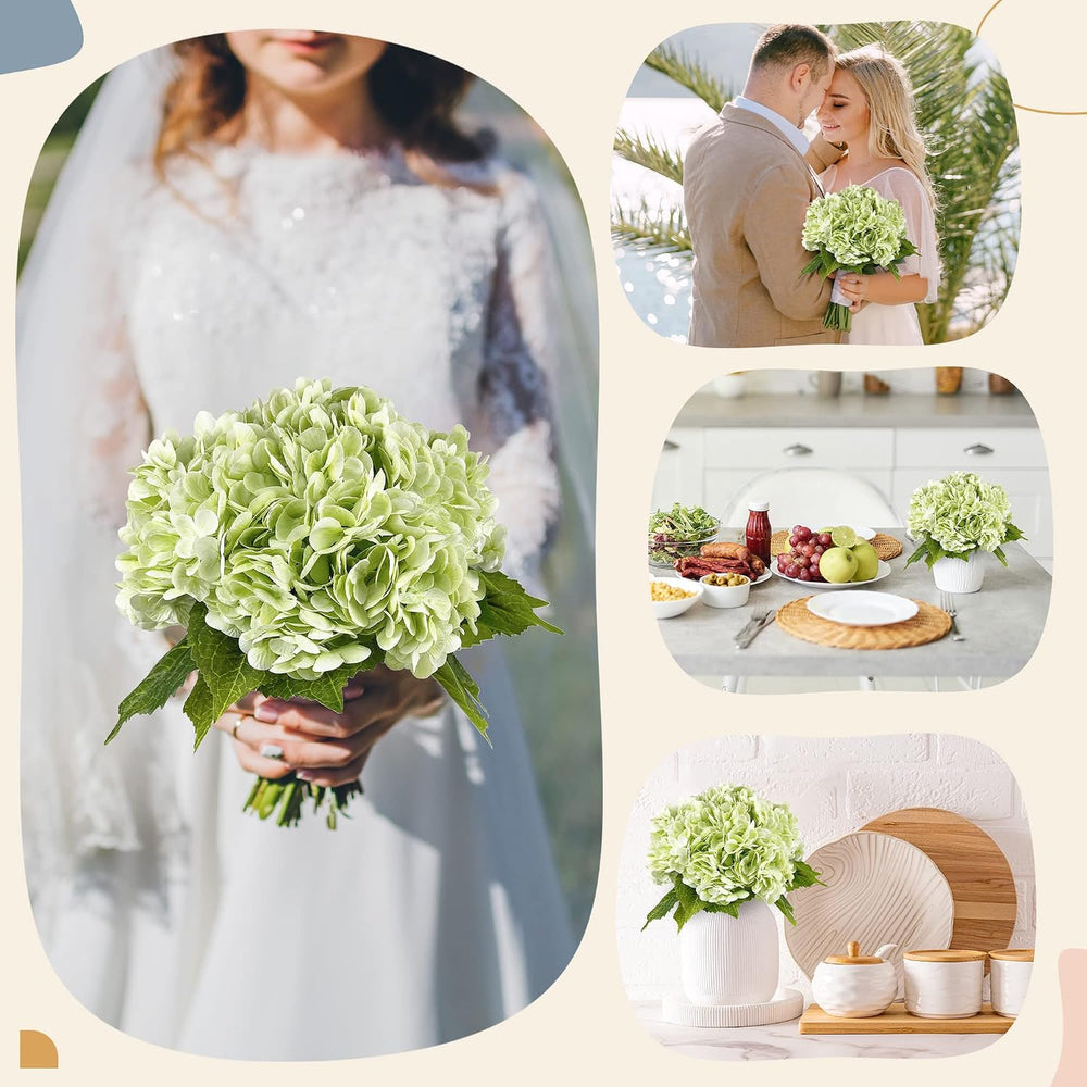 21In Light Green Artificial Hydrangea Flowers with Stems 5 Pcs