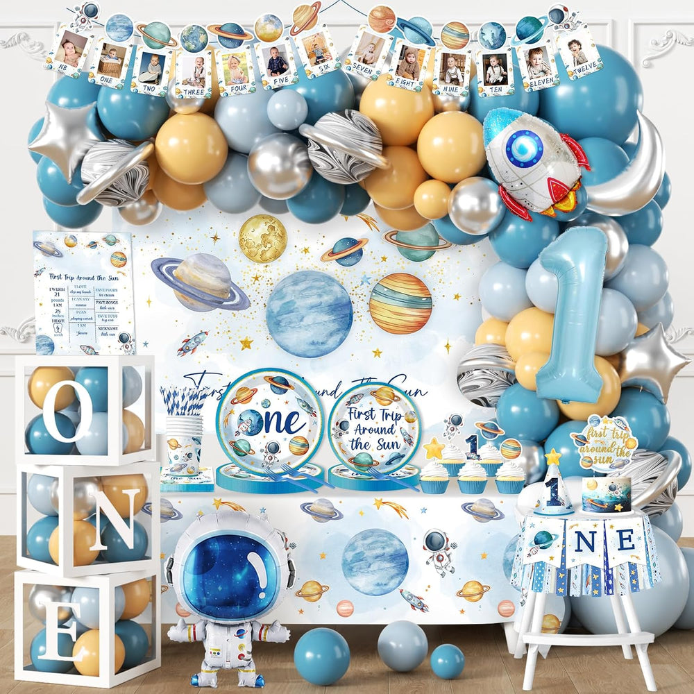 First Trip Around The Sun Decorations Boy, All-in-1 Space Themed 1st Birthday...