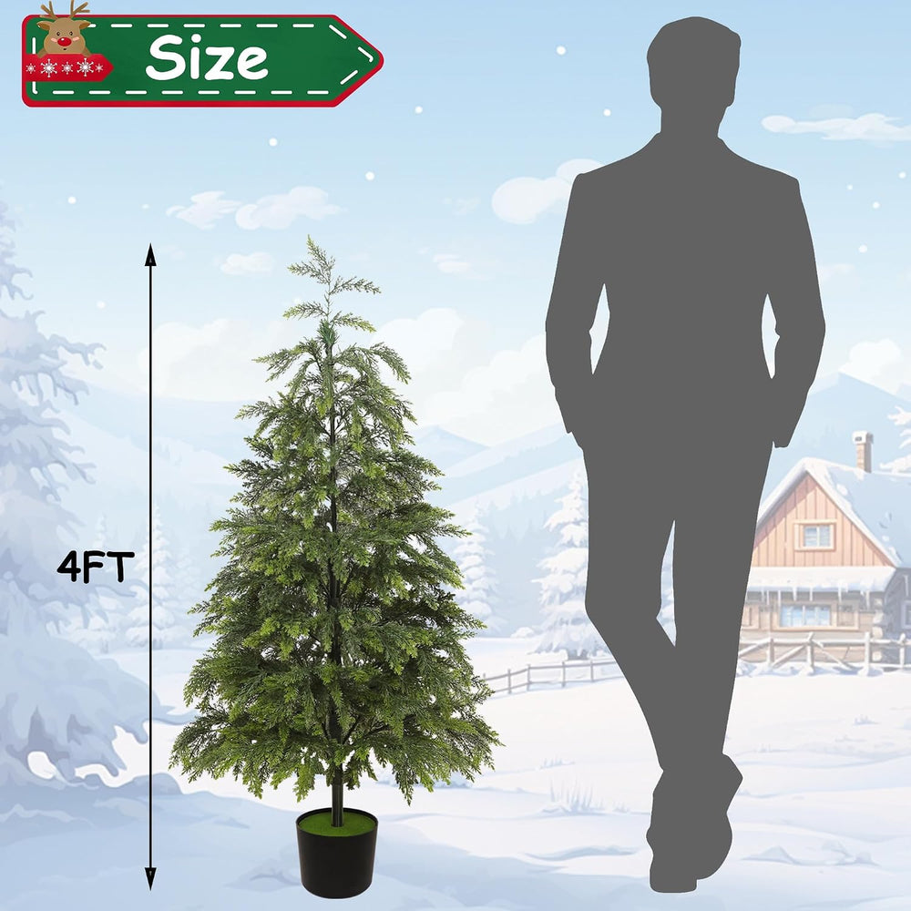 Cllayees 4FT Cedar Christmas Tree with Lights Artificial Potted Tree