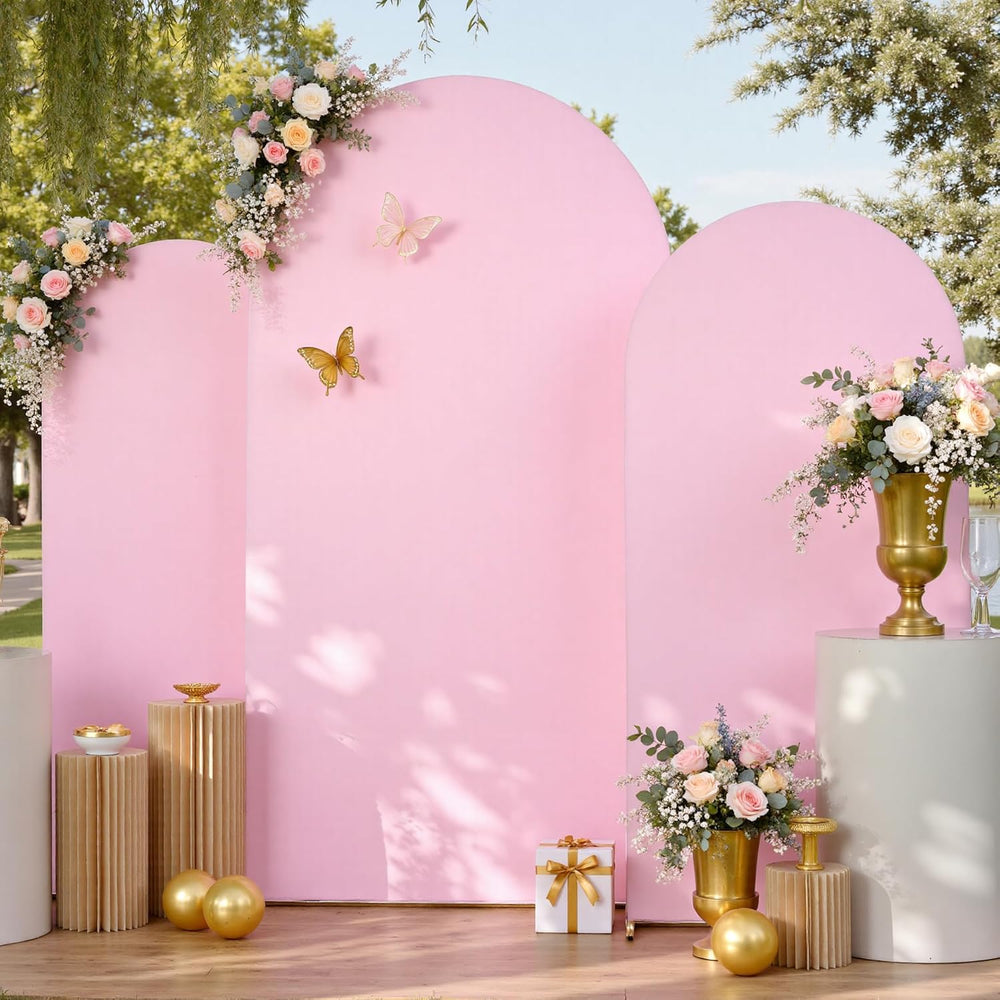 7.2ft 6.6ft 6ft Pink Arch Backdrop Cover Set of 3, Wrinkle Free Stretchy Span...