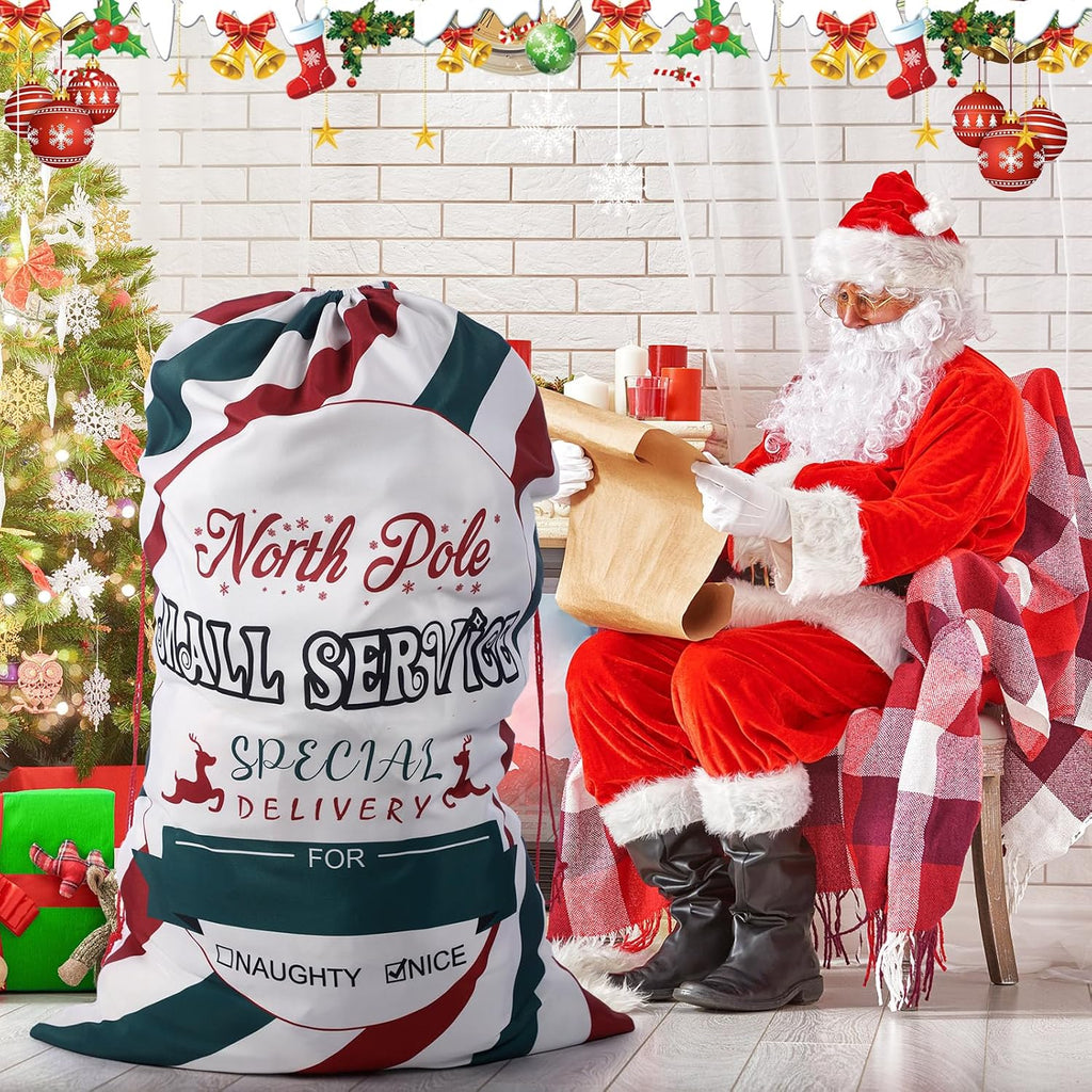 Treela 56 x 36 Inch Jumbo Christmas Santa Gift Bag with Drawstring, Stripes