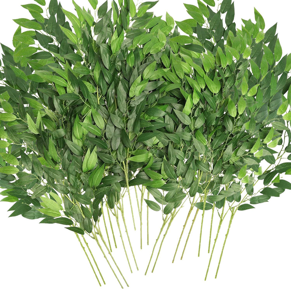 Artificial Italian Ruscus Greenery Stems, 20 Pack Faux Green Leaf Garland Bra...