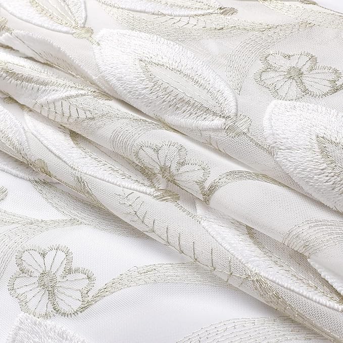 VISIONTEX White Sheer Voile Curtains, Decorative White Embossed Drip Rod Pocket Window Drapes for Home Kitchen, Living Room and Bedroom 54 x 72 Inch, Set of 2 Curtain Panels
