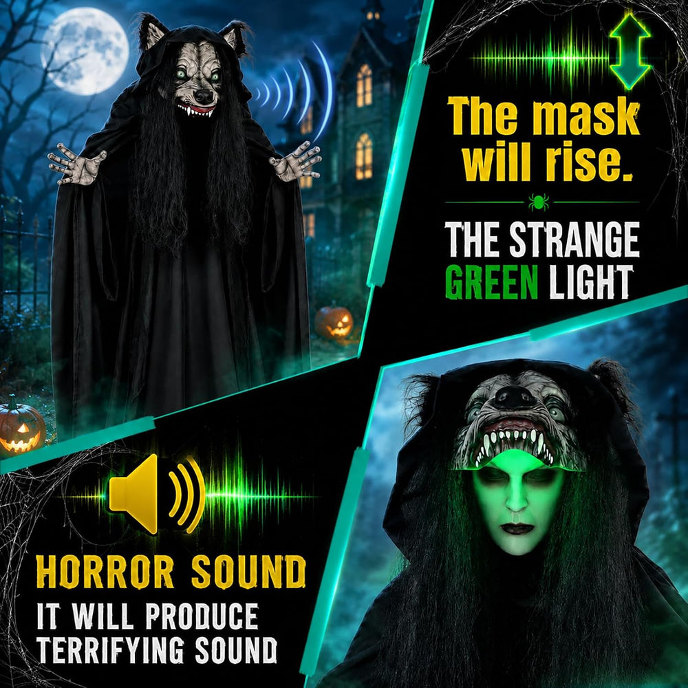 66.9" Halloween Animatronic Werewolf Face Changing Prop, Sound Activated...