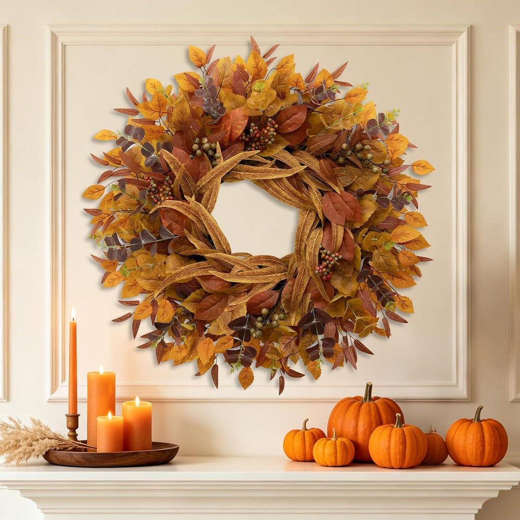 26 Inch Fall Wreaths for Front Door Eucalyptus Berry Wreath