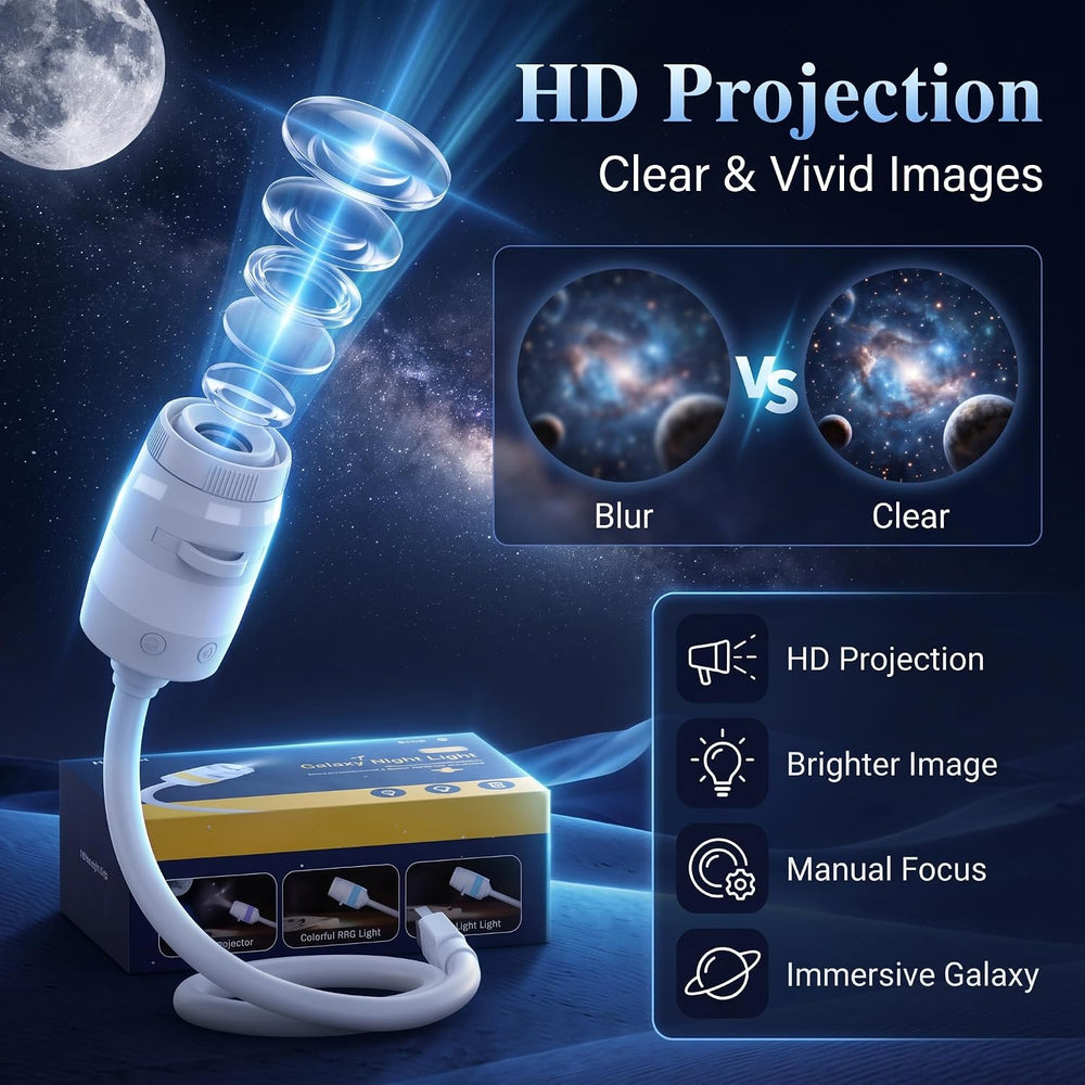 3-in-1 Galaxy Projector Night Light, 13 Discs, 6-Color Ambient Lamp