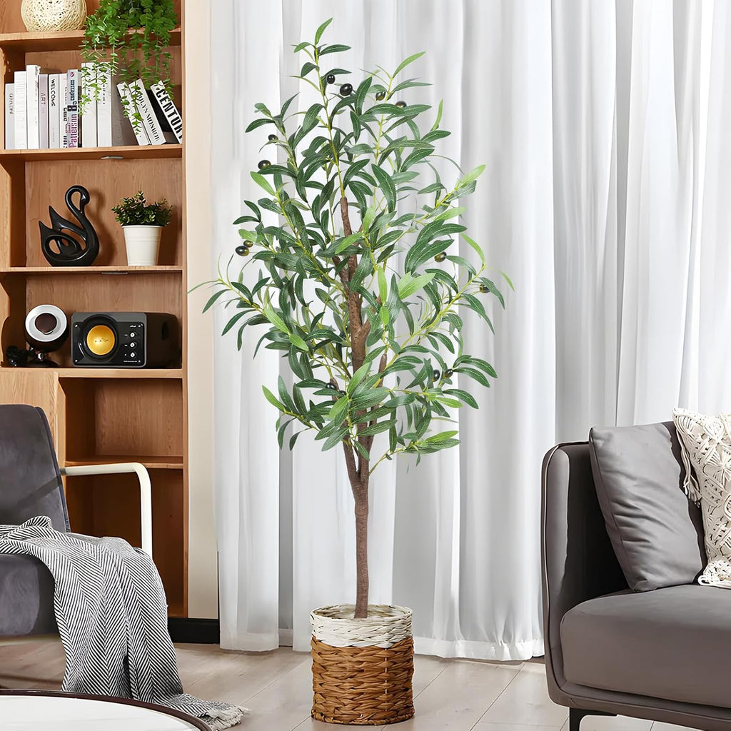 4ft artificial olive trees, 2 pack faux potted, close-up detail