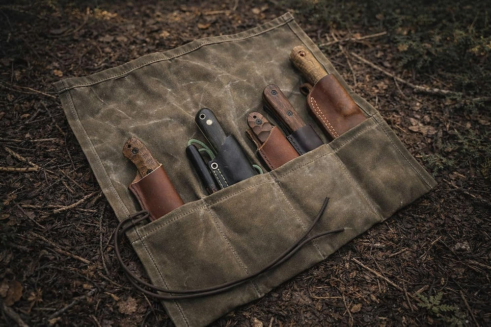 Bushcraft Knife Roll, Waxed Canvas Tool Roll