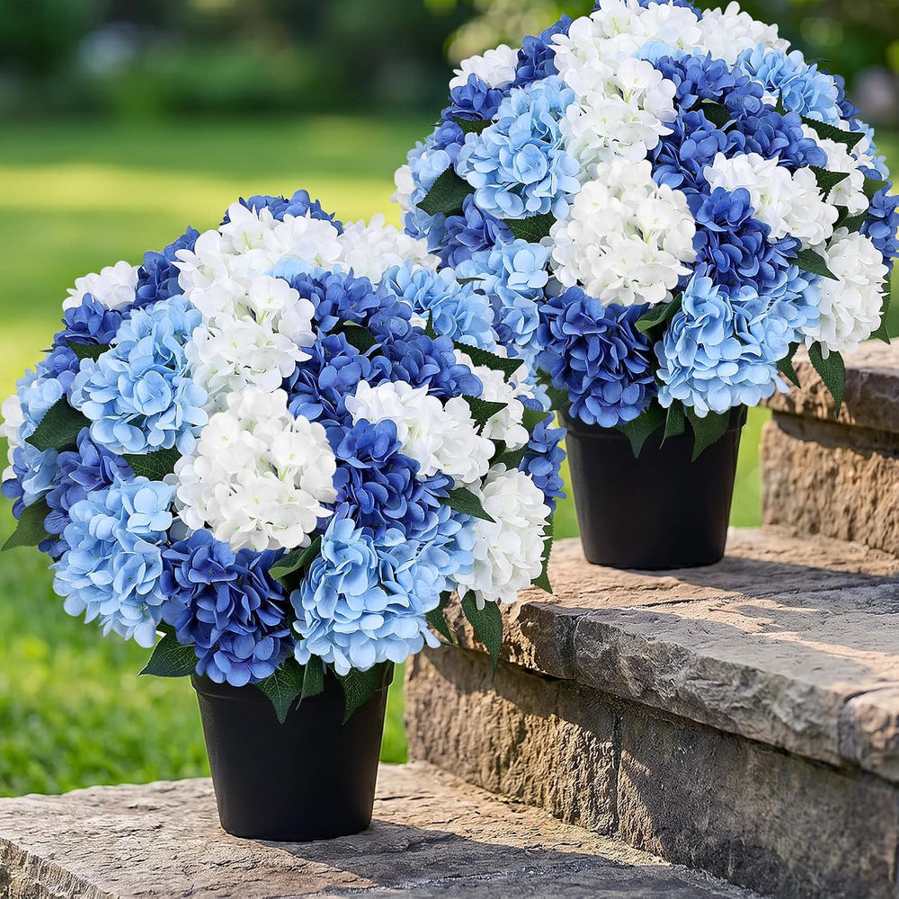 Set of 2 Faux Hydrangea Flowers Outdoor - Mixed Blue