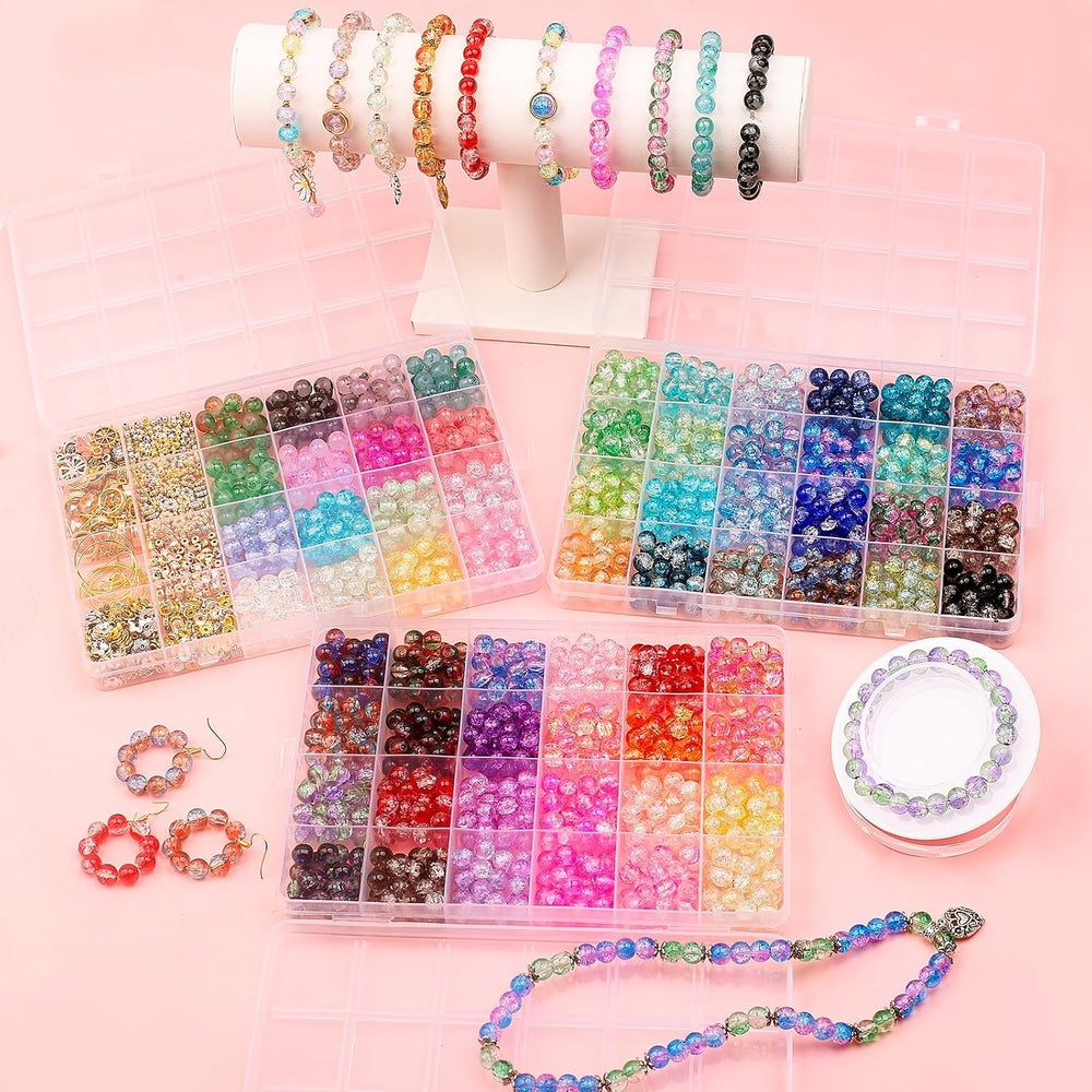 2258PCS Glass Beads Bracelet Making Kit with Tools, Crackle Floral Colors