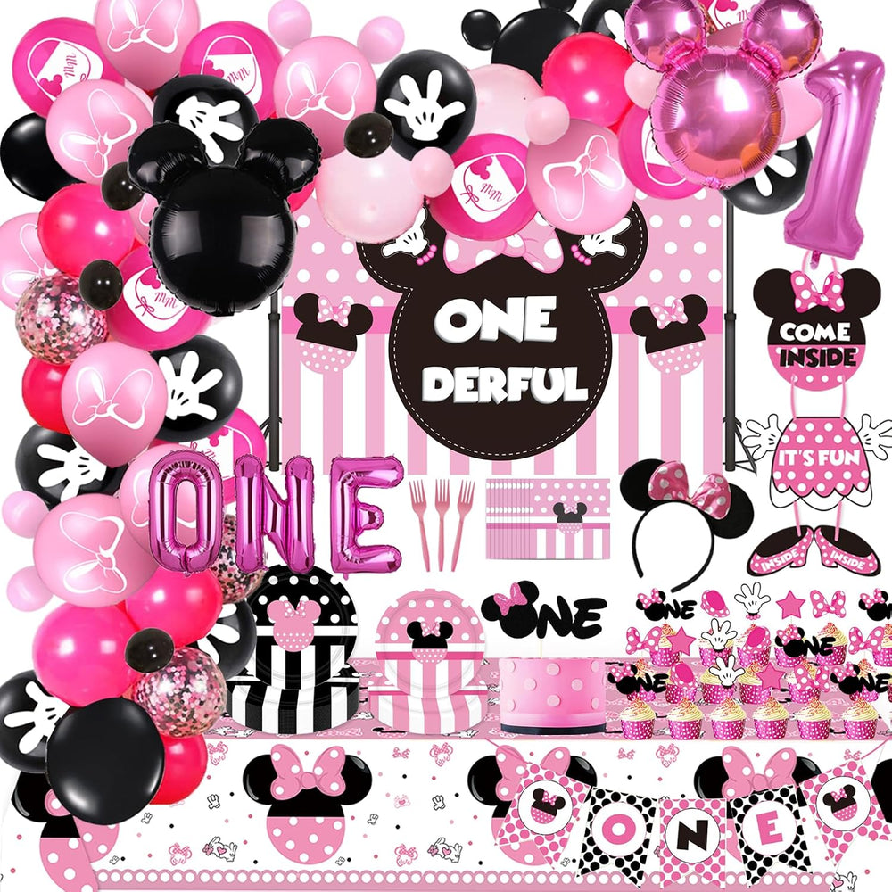 185 Pcs Pink 1st Birthday Party Decorations, Girls Onederful Balloons Arch Ga...