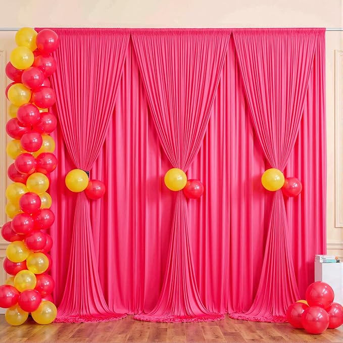 20 ft x 10 ft Wrinkle Free Fuchsia Backdrop Curtain for Parties, 4 Panels Polyester Hot Pink Photo Backdrop Drapes for Wedding Birthday Party Baby Shower