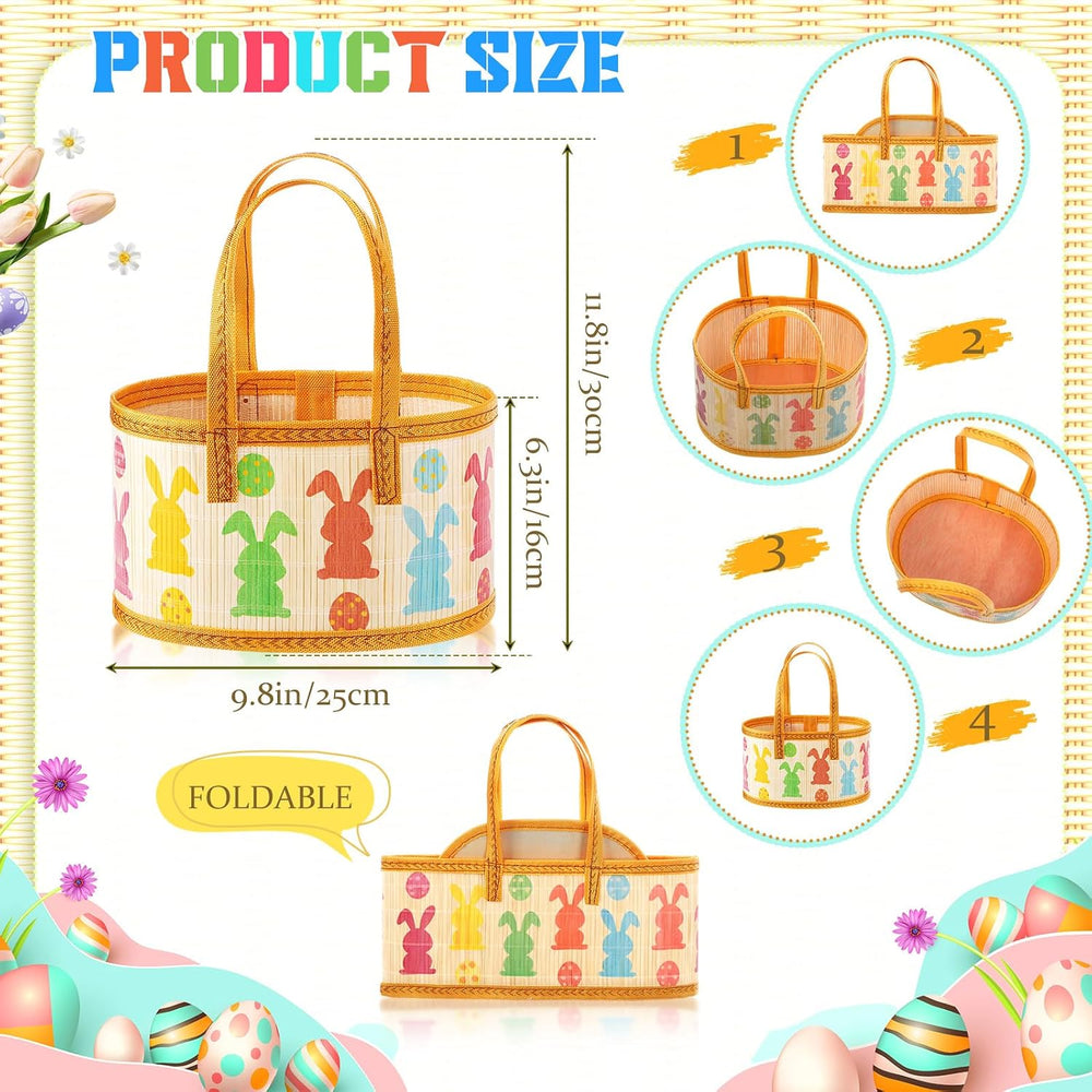 Reallnaive 4 Pcs Foldable Easter Baskets Large Bamboo Woven Gift Baskets