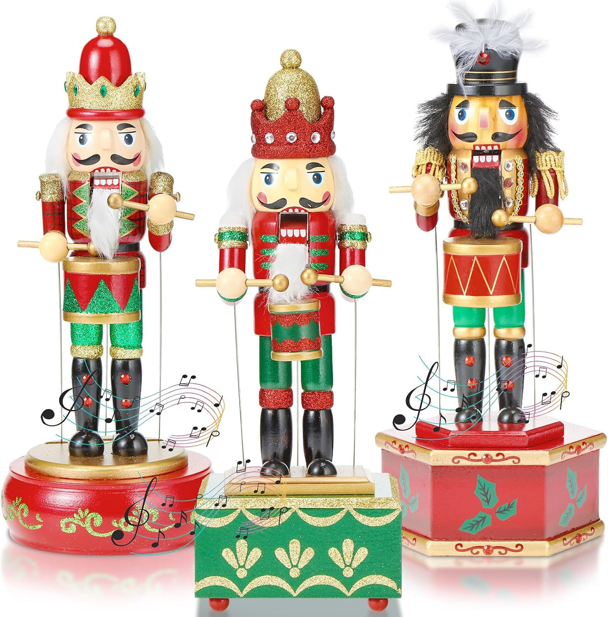 Soaoo 3 Pcs Christmas Nutcracker Music Box Wooden Soldier Wind up Gift
