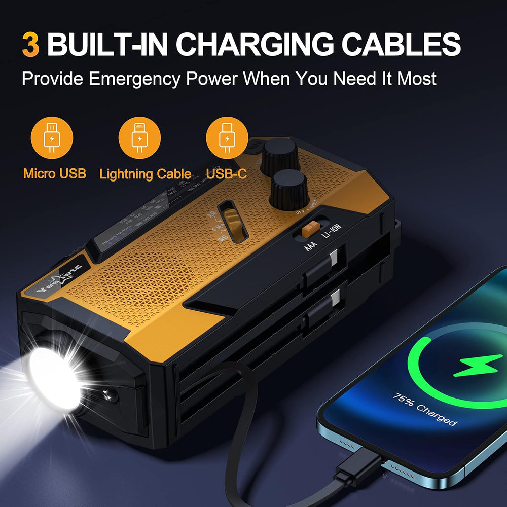 7400mWh Emergency Weather Radio with 3 in 1 Charging Cable Emergency Radio So...