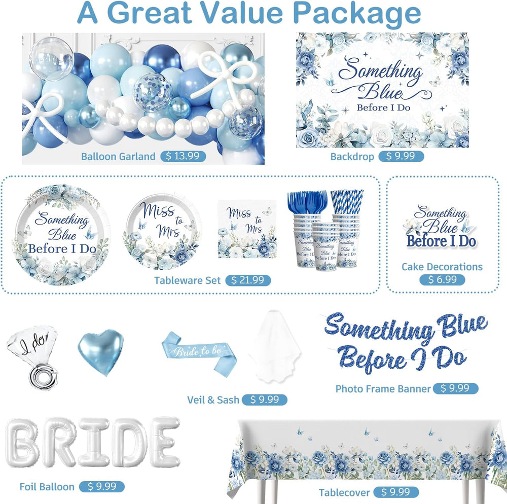 271PCS Something Blue Before I Do Bridal Shower Decorations Set
