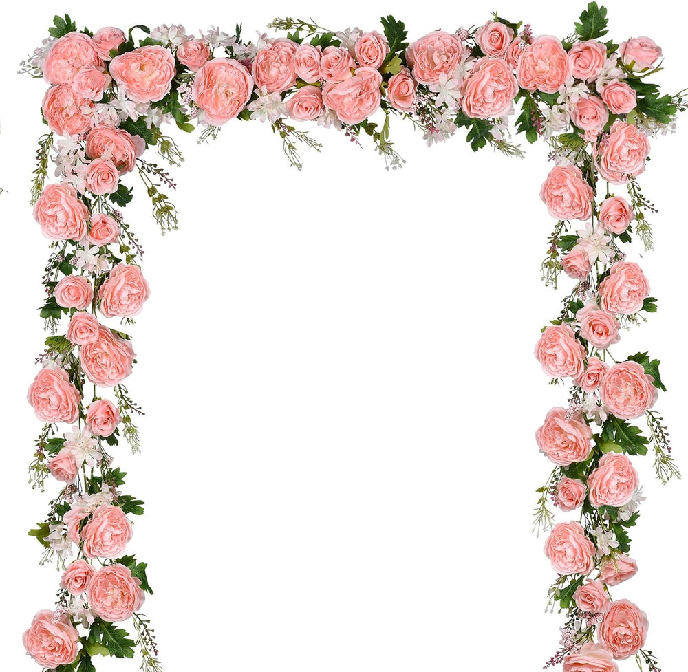 2Pack Artificial Peony Flower Garland - Silk Peony Garland with Pink Flowers ...