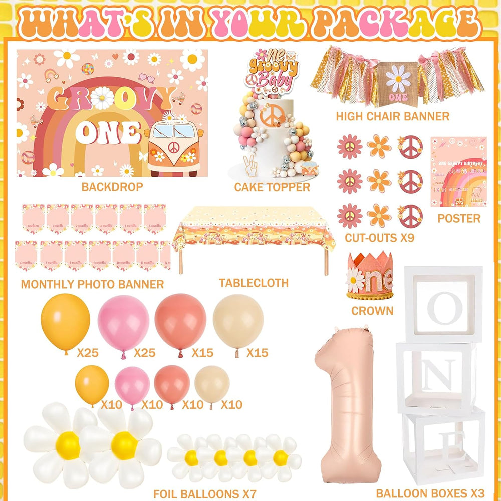 Party Inspo Groovy One Birthday Decorations Girl - First Birthday Decorations...