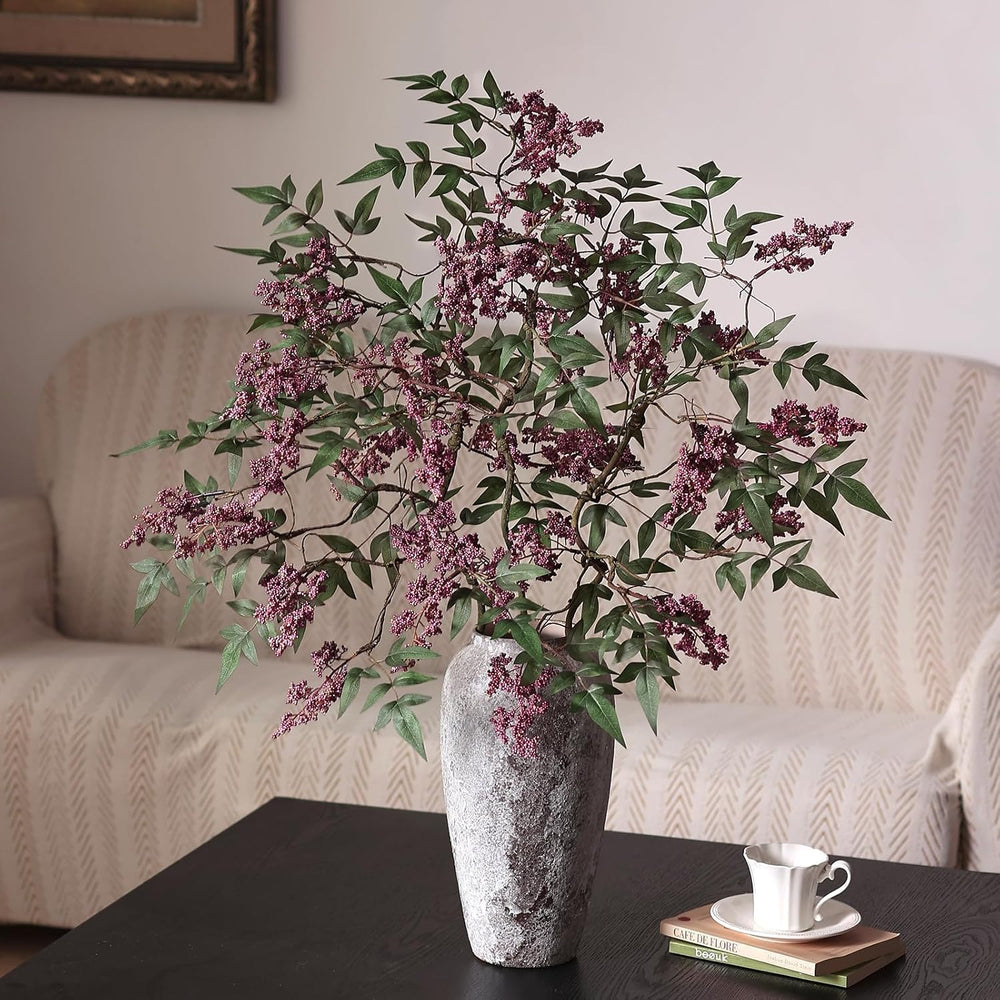 2Pcs 36"Realistic Artificial Nandina Berry Stems for Vase Decor(Dusty Plum)