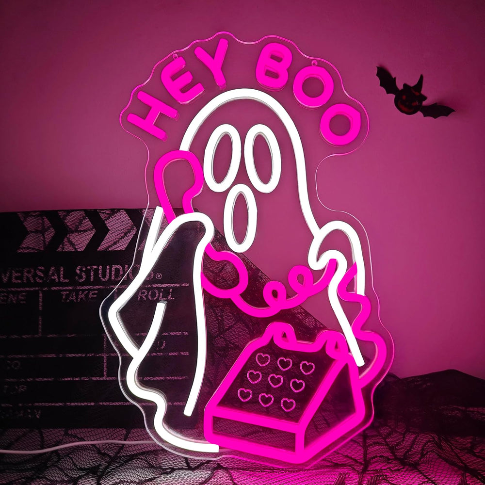 Hey Boo Halloween Neon Sign for Wall Decor Ghost Led Neon Sign Dimmable