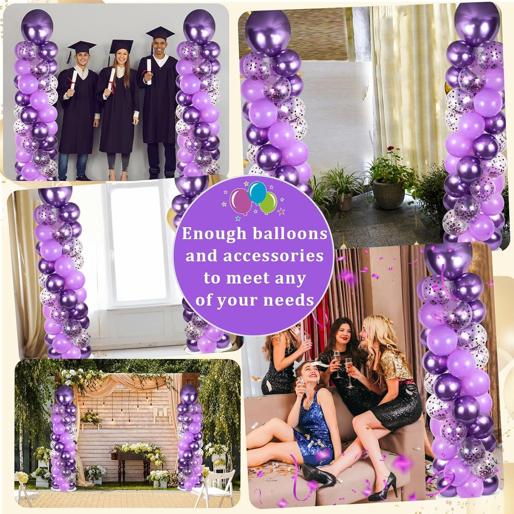 2 Sets Adjustable Balloon Column Stand Kit with Bases（Purple）