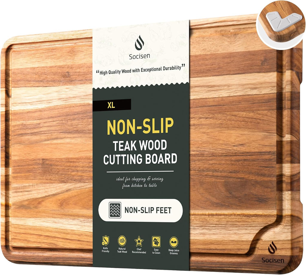Teak Wood Cutting Boards for Kitchen 17'' Wooden Bamboo Serving Board Meat