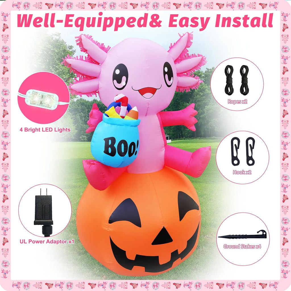 anroog halloween decorations outdoor 5.2ft axolotl inflatables pumpkin, side view