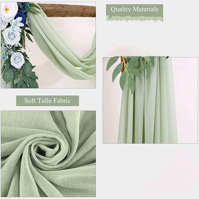 Sage Arch Drapes for Wedding Arch Draping Fabric Sheer Backdrop Curtain for Ceremony Bridal Party Decor 19Ft Length x 28" Width 6 Panels